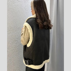 Chaleco de Piel Auténtica con Cuello de Piel y Bolsillos para Mujer, Estilo Elegante, para Invierno - Product Image 2