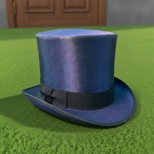 Chapeau haut-de-forme en soie bleue fait main sur mesure de qualité supérieure, style victorien steampunk, pour mariage, cérémonie ou costume vintage. - Product Image 2