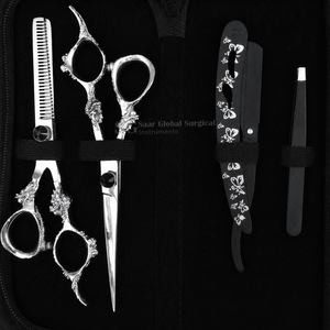 Ensemble de ciseaux de coiffure professionnels en acier inoxydable, lame tranchante, pour droitiers, manche long, utilisation en salon, étui noir inclus SAAR - Product Image 2