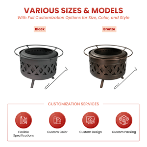 Modern Round Wood Burning Firepit Outdoor Backyard Garden <b>Fire</b> <b>Pit</b> with BBQ Grill Cooking Accessories NP-FP010 - Product Image 6