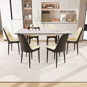 Set Tavolo da Pranzo Espandibile 47'' e 63'' per 2-6 Persone con Eleganti Sedie Imbottite in Tessuto PU per Sala da Pranzo - Product Image 2