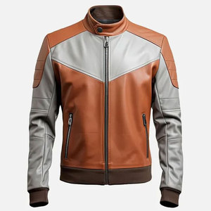 Latest Men's Winter High Quality Genuine Leather Stand Collar Front Logo Eco-Friendly Breathable Motorbike <b>Jacket</b> - Product Image 6