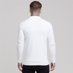 Polo en tricot à manches longues blanc pour homme avec fermeture éclair, design uni décontracté - Product Image 2