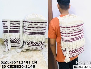 Handmade Cotton Woven Boho <b>Backpack</b> with Tassel Fringe Design <b>Drawstring</b> Travel Bag Lightweight Casual College Beach <b>Backpack</b> - Product Image 4