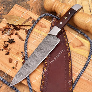 Couteau de chef sur mesure en acier Damas, lame pleine, motif torsadé, ambidextre, 7 pouces, manche en bois de rose, étui en cuir, OEM OBM ODM - Product Image 6