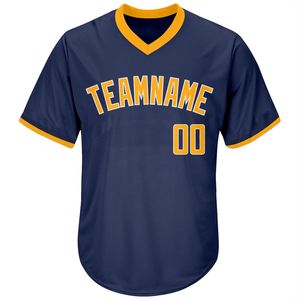 Camiseta de Béisbol Personalizada con Cuello en V, Azul Marino, Manga Corta, Absorbente de Humedad, Poliéster, Impresión del Nombre del Equipo y Logotipo Frontal - Product Image 1