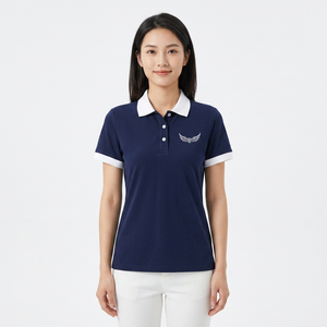 Chemise à manches courtes bleu marine pour homme, col blanc, poignets unis, tissu popeline tricoté décontracté, respirant, 100% coton - Product Image 3