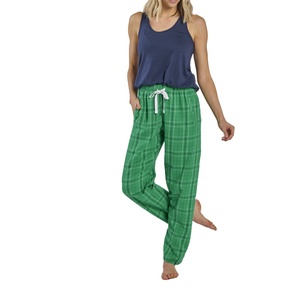 Women's Stylish Green Day Plaid <b>Flannel</b> <b>Pajama</b> Pants Fashionable Breathable Silk Cotton Drawstring Soft Elastic Waist Summer - Product Image 3