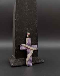 Colgante de Cruz con Zafiro Azul y Moissanita Redonda, Plata de Ley 925, Joyería Fina Religiosa, Colgantes y Dijes - Product Image 5