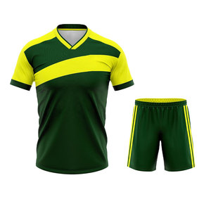 ชุดฟุตบอลพิมพ์โลโก้ตามสั่ง แห้งเร็ว ระบายอากาศได้ดี สีเหลืองและสีเขียว ชุดฝึกซ้อมฟุตบอลสำหรับทีมชายและหญิง - Product Image 2
