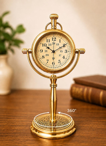Classic Swivel Brass <b>Table</b> <b>Clock</b> 360 Degree Rotating Vintage Desktop Timepiece Retro Office Home Decor - Product Image 2