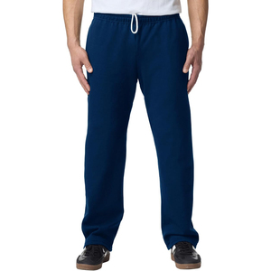 Men Trousers Navy Fleece Heavy Open Hem <b>Elastic</b> Drawstring Waist Casual Jogger Sweat Bottoms Relaxed - Product Image 1