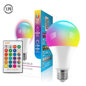 Ampoule LED intelligente RGBW avec télécommande, 16 millions de couleurs, lumière à intensité variable E27/E26, lumière à couleur changeante 2700K-6500K pour la décoration de la maison - Product Image 1
