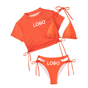 Maillot de bain dos nageur sans coutures léger avec logo personnalisé, ensemble 3 pièces pour femme, soutien moyen, idéal yoga et plage - Product Image 1