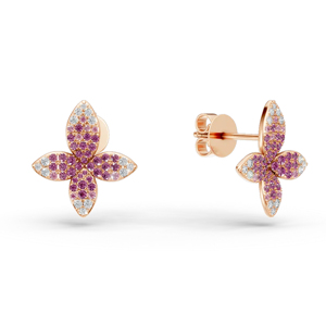 Rose Gold Flower <b>Stud</b> <b>Earrings</b> With Amethyst And Diamond For Women Luxury Everyday Wear - Product Image 2