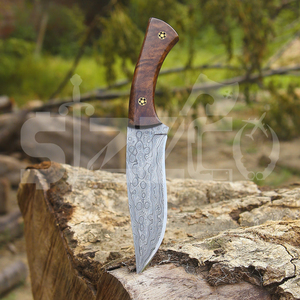 Couteau de chasse artisanal en acier Damas sur mesure OEM, couteau à lame fixe pour le camping et les activités de plein air, couteau EDC avec étui en cuir, cadeau - Product Image 4