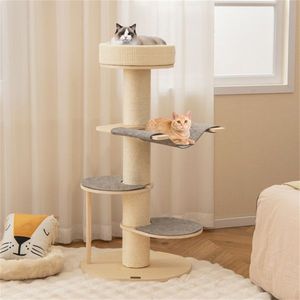 Beige Cat Tree Climbing Frame with Anti-Slip Pads for Scratching & Relaxing for Feline Comfort & Entertainment - Product Image 1