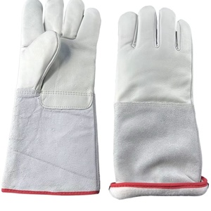 Gants de soudage TIG en cuir véritable blancs avec bordure rouge et design de pouce intégré, résistants aux éclaboussures de métal fondu, en coton, pour soudage à l'arc. - Product Image 4