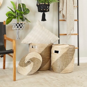 Panier en jonc de mer rustique écologique fait main multifonctionnel pour le rangement du linge, fourni par le fabricant Viettrustic, OEM - Product Image 3