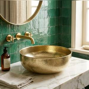 Designer Handmade Brass Wash <b>Basin</b> Luxury Bathroom Vanity Sink <b>Round</b> Premium Decorative Metal Fixture Elegant Collection Style - Product Image 1