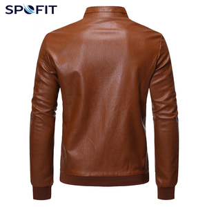 SPOFIT Men's PU Leather <b>Jacket</b> Stand Collar Zipper Front Moto <b>Biker</b> Style Solid Color Winter Breathable Wear - Product Image 4