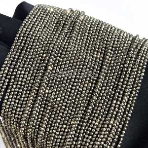 Cuentas redondas microfacetadas de pirita natural de 2 mm, cuentas de pirita para la fabricación de joyas, suministros al por mayor, cuentas sueltas facetadas con corte de diamante. - Product Image 5