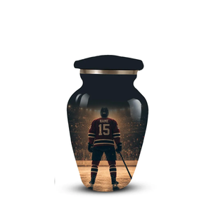 Custom Metal Cremation Urn Adult Ashes <b>Memorial</b> <b>Keepsake</b> Vase with Personalized Hockey Theme - Product Image 3