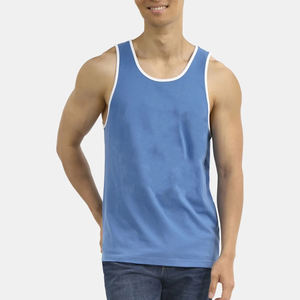 Débardeur de sport pour homme en coton 100% avec logo personnalisé, col à revers, t-shirt de gym, course à pied, noir, débardeur fitness sans manches - Product Image 2