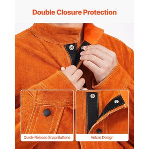 Veste de soudage en cuir de vachette robuste avec 4 poches, résistante aux flammes et à la chaleur, imperméable, vêtements de sécurité pour pompiers - Product Image 4