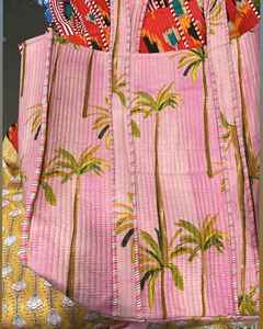 Sac fourre-tout matelassé en velours réversible avec doublure en toile vintage, fermeture éclair, très grande taille, pour femme, idéal pour les voyages et le shopping - Product Image 1