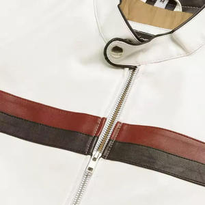 Custom Men's Slim Fit White PU Leather Biker <b>Jacket</b> Racing Stripe Motorcycle Coat Fashion Stand Collar Casual Zip Outerwear - Product Image 3