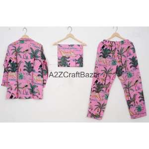 Ensemble de pyjamas romantiques en coton 100% pur, doux et lisses pour femmes, avec taille élastique et manches longues - Product Image 4