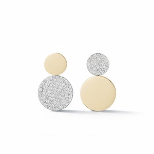 Boucles d'oreilles clous minimalistes en or massif 14 carats de style moderne, avec disque et diamant, bicolores, géométriques, élégantes, cadeau idéal - Product Image 2