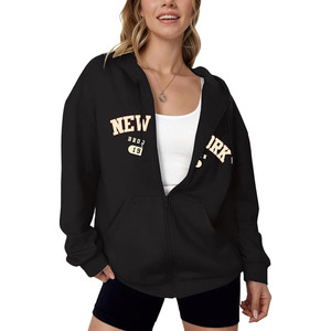 Sweat-shirts à capuche zippés pour femmes, style New York, avec lettres, style universitaire, avec poches - Product Image 2