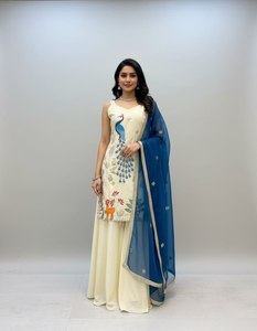 ชุด dupatta อินเทรนด์สำหรับเสื้อครีปหนาพิเศษสำหรับผู้หญิงและเด็กผู้หญิงใส่ทำงานปักลาย - Product Image 1