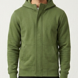 Sweat-shirt à capuche zippé en coton vert olive pour homme, coupe classique, décontracté, avec poches avant, respirant, idéal pour l'automne - Product Image 1