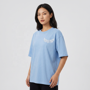 Camiseta de Manga Corta Azul Claro para Hombre con Logotipo de Ala Bordado, Cuello Redondo Informal, Algodón Jersey, Corte Regular - Product Image 2