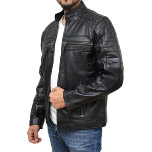 High Quality Men's Leather Jacket Light <b>Weight</b> with Custom Logo <b>Stand</b> Collar for Winter Direct Factory Supply jacket for men - Product Image 3