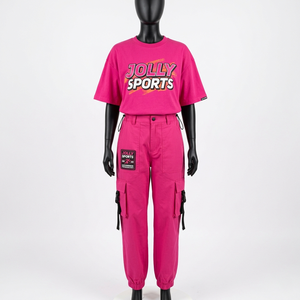 Premium 280 GSM Cotton Polyester Grey Women T Shirt Pants <b>Set</b> Puff Print Screen Print <b>Embroidery</b> Custom Logo Women's <b>Sets</b> - Product Image 6