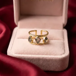 Anillo Ajustable de Moda para Mujer con Gema Natural de Ágata Musgosa en Forma de Pera, Chapado en Oro de 18k, Latón Antideslustre, Joyería Más Vendida - Product Image 5