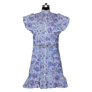 <b>Beautiful</b> Handmade Women's Cotton Dress Lightweight Block Print Indian <b>Tunics</b> Stylish Loose Silhouette Casual <b>For</b> Summer Natural - Product Image 3