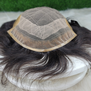 Octagon Skin Premium Quality Men's Toupee Hair System Peluca con malla frontal francesa Nudos en V Cuerpo indio Recto Onda profunda Remy - Product Image 1