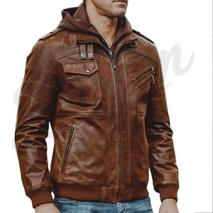 Veste en cuir pour moto pour hommes, veste zippée décontractée de style streetwear, veste vintage rétro pour motards, pour streetwear Fashi - Product Image 1