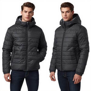 Veste matelassée à capuche coupe-vent respirante en cuir véritable pour homme Pinco Sports, rembourrage 100% fibre de polyester - Product Image 2