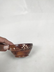 Ensaladera grande de madera de teca natural, hecha a mano, tazones redondos de madera para servir, hechos a mano en India. - Product Image 3