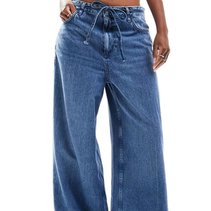 Jeans de Mezclilla Rectos Estilo Europeo Americano para Mujer, Cintura Alta, Holgados, Simples, Casuales, Transpirables y Versátiles para Verano - Product Image 1