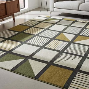 Alfombra Geométrica Verde | Alfombra Moderna a Cuadros y Rayas, Tejida a Mano con Lana |   Alfombra de Salón, Alfombra Decorativa de Felpa Suave para el Hogar - Product Image 2