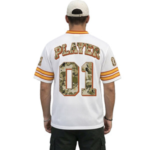 Maillot de football américain en maille blanche avec impression de numéro camouflage, respirant, en polyester, pour équipe, personnalisable, OEM, marque privée - Product Image 4