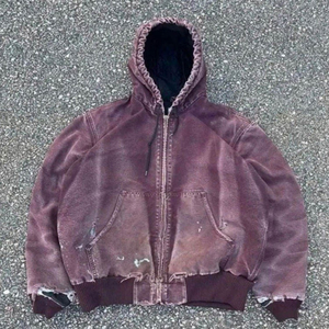 Sudadera con capucha y cremallera de gran tamaño para hombre, de algodón y forro polar, color liso, informal, para otoño, de ajuste regular, de punto, de manga larga. - Product Image 1