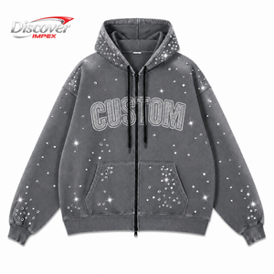 ผู้ผลิตเสื้อฮู้ดดี้ฤดูหนาวแบบโอเวอร์ไซส์สำหรับผู้ใหญ่ ผ้าฝ้าย 100% ล้างทำความสะอาดแล้ว ประดับด้วยคริสตัลคุณภาพสูง พร้อมโลโก้สั่งทำพิเศษ - Product Image 1